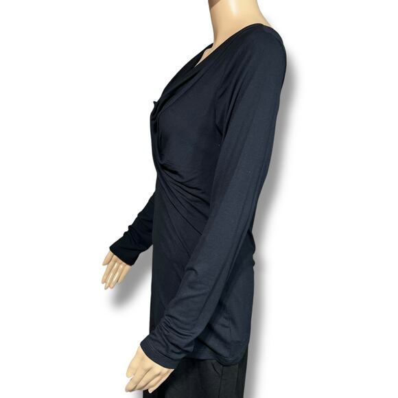 CAbi Womens Blouse Shirt Top Draped V Neck Twisted Bodice Long Sleeve Black Med - Picture 3 of 9